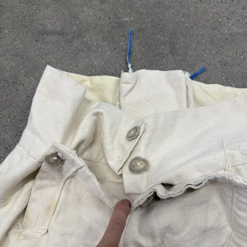 Vintage 1930s French Linen Sailor Fall Front Ivory Pants 29x31.5 Back Lace Up